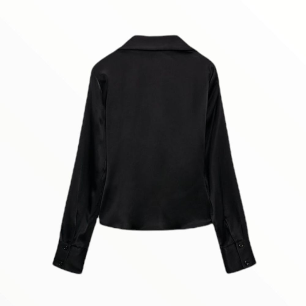 ZARA Women | Black | Fitted Satin Effect Shirt - Picture 2 of 6